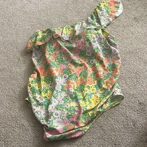 Beach Bump  Maternity by Motherhood Floral One-Shoulder Swimsuit size large